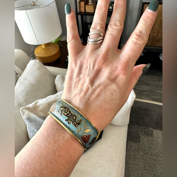 Artisan Nepal Brass Painted Elephant Cuff Bracelet - Picture 2 of 7